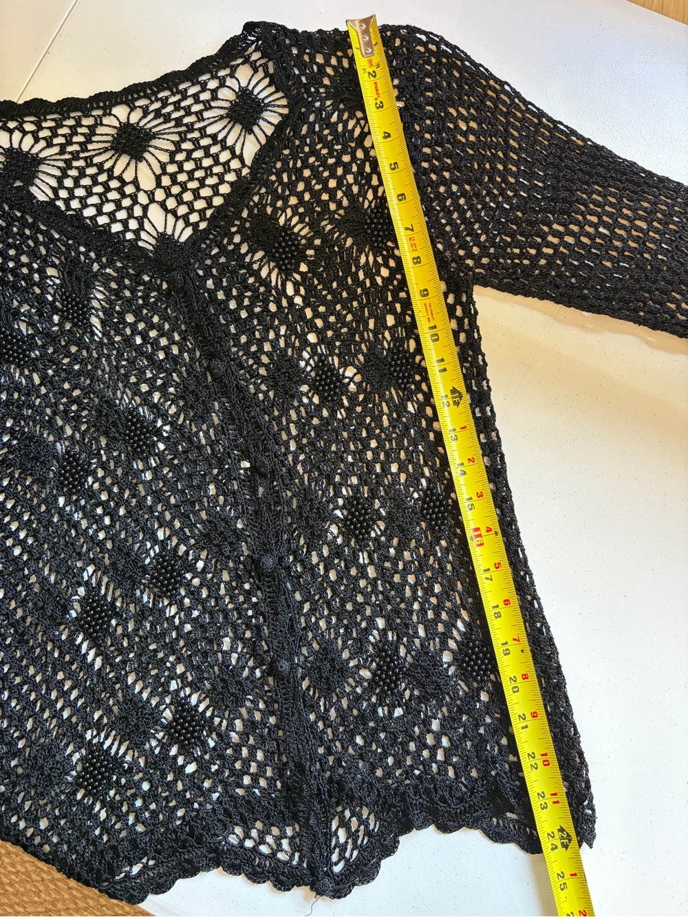 Vintage Y2K Whimsigoth Beaded Crochet Mesh Cardigan Sheer Cover Up Small boho - Picture 10 of 11
